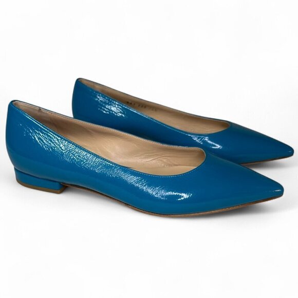 Casadei  Women's Turquiose Leather Pointed Toe Flats EU 36.5 NWOB - Picture 2 of 13